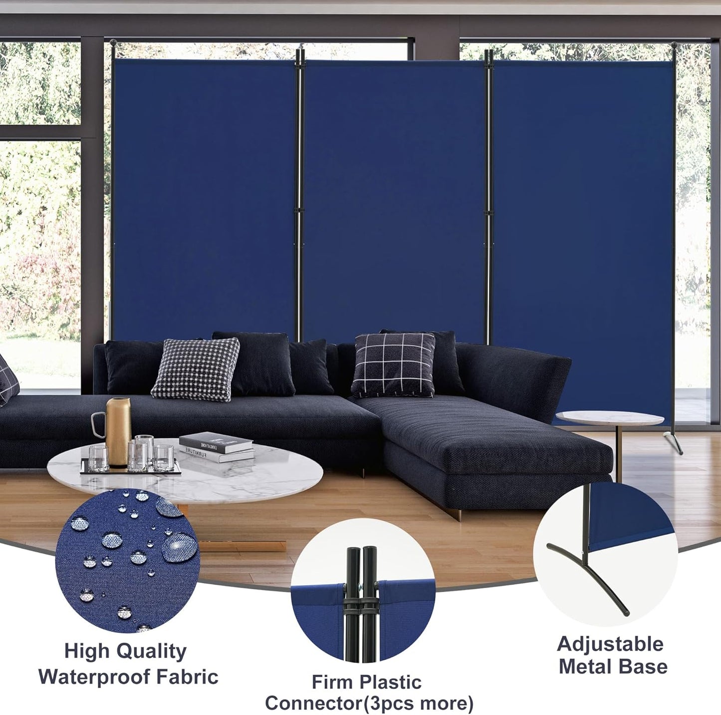 Spurgehom 3 Panel Room Divider Folding Partition Privacy Screens, Freestanding Fabric Room Panel Portable Room Partition Wall Dividers for Home Office Restaurant, 102" W X 71" H (Blue)