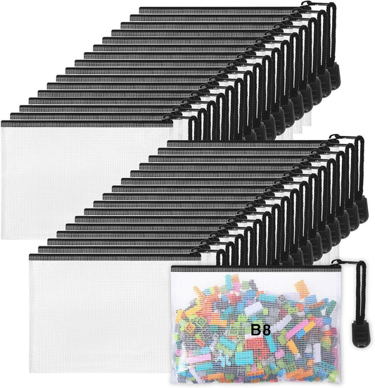 Jetec 32 Pcs Mesh Zipper Bags Toy Storage Bikini Organizer Bag Bolsas Para Guardar Trajes De Baño Waterproof Zipper Reusable Pouch Puzzle Multipurpose for Storage Office(Black,5.1 x 4.1 Inch)