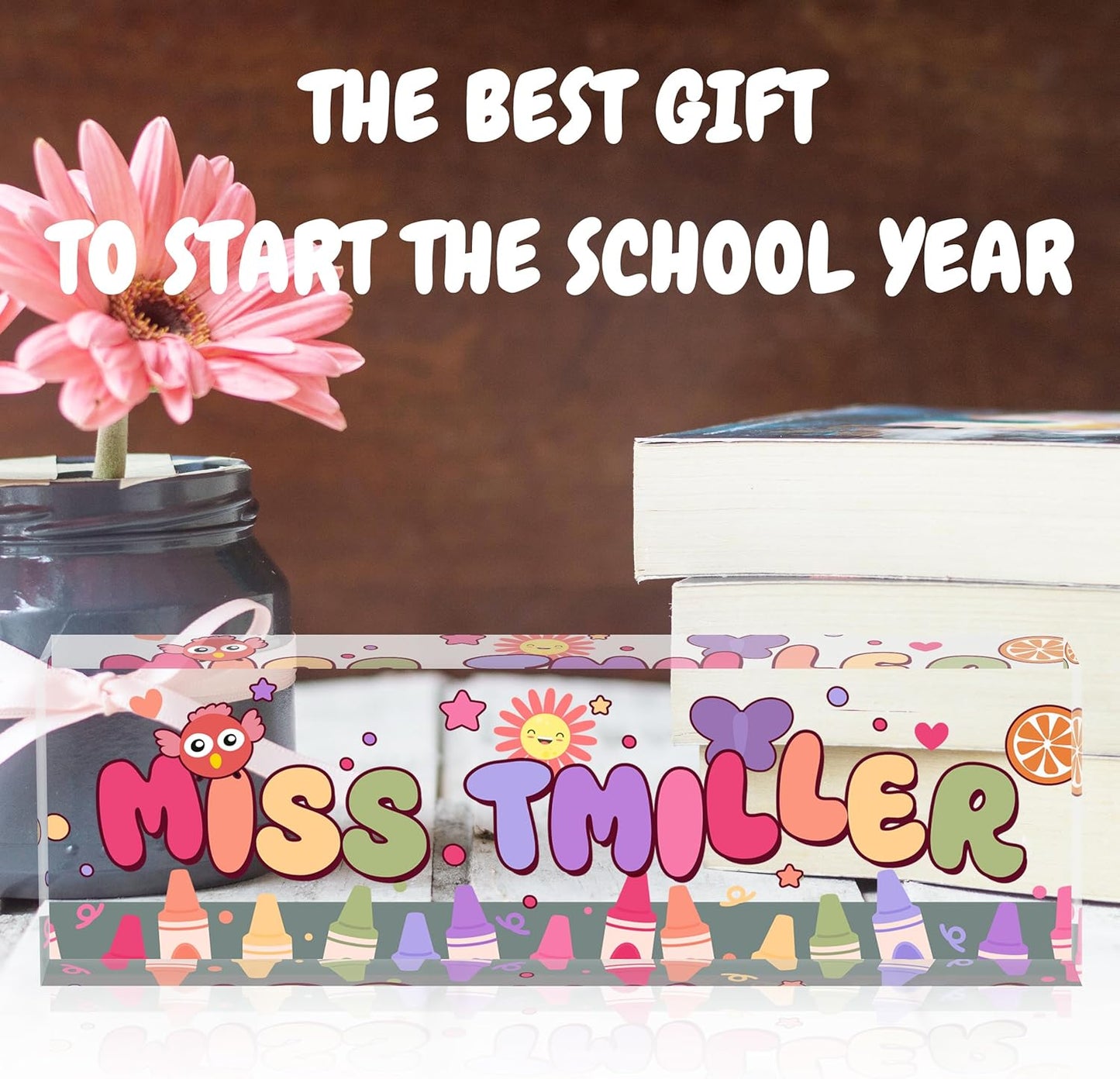 Acrylic Name Plate Personalized, Teacher Name Plates for Desks Classroom, Gifts for Teacher Boss Employee Appreciation Office Desk Decor (Kindergarten 3)