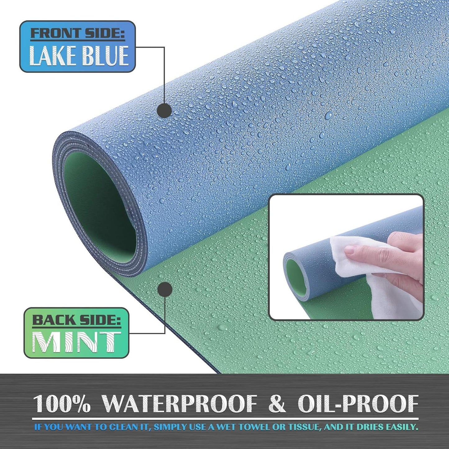 K KNODEL Large Office Leather Desk Mat, Mouse and Keyboard Pad, Computer and Laptop Mat, Desktop Protector and Cover, Writing Pad and Blotter (35.4"x17", Lake Blue)