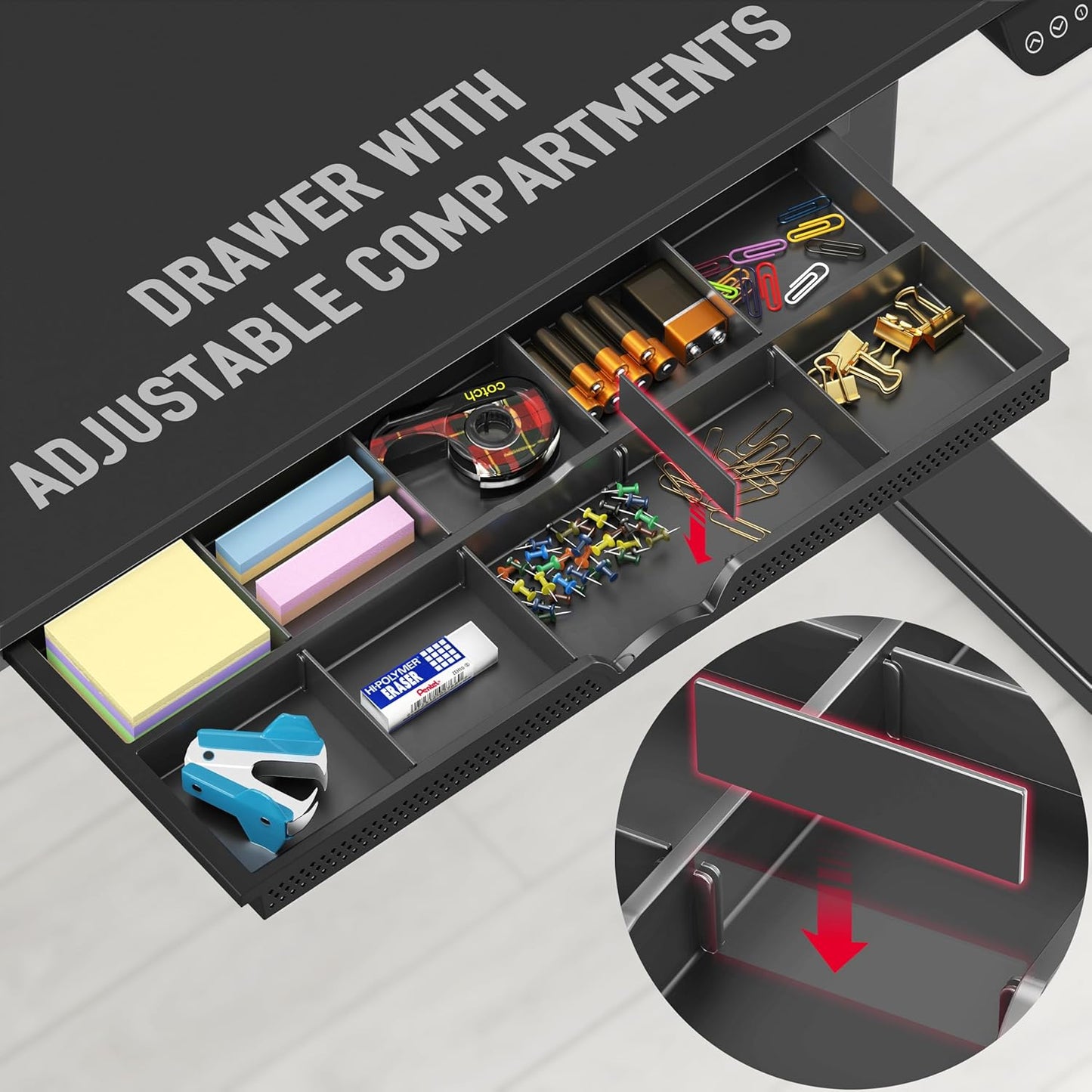 SHW 48-Inch Electric Height Adjustable Standing Desk with Drawer, Memory Preset and Cable Management Tray, Black