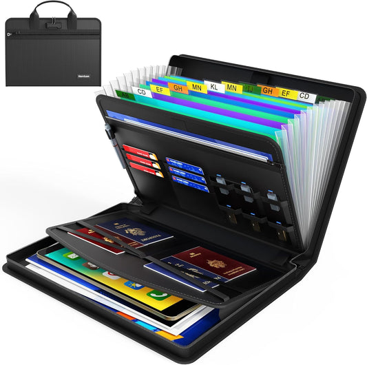 Hontom Fireproof Accordion File Organizer with Lock, 13 Pockets Expanding File Folder with Handle, Portable Business Document Organizer with Secure Storage for Letter A4 Files