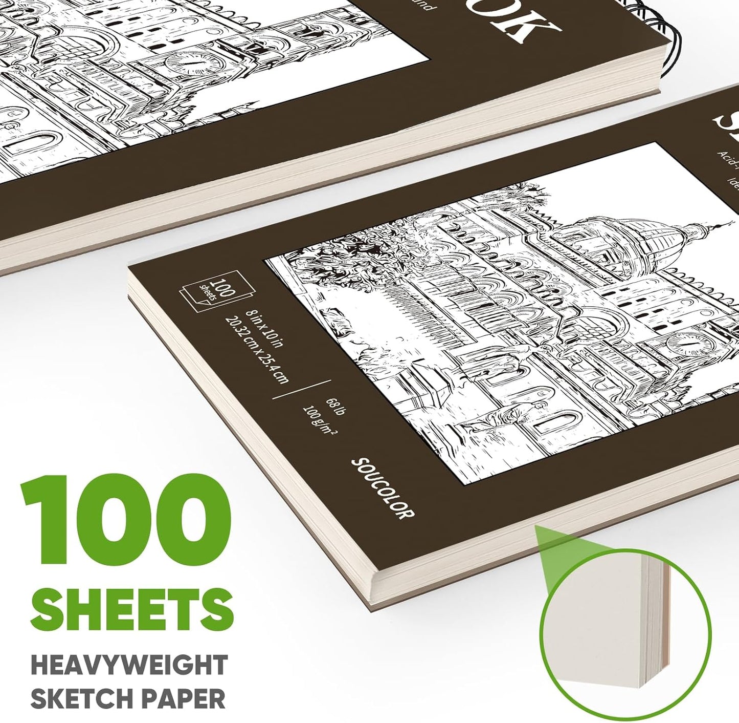 Soucolor 8" x 10" Blank Spiral Notebook| 100 Sheets 68lb/100gsm| Classroom Must Haves Supplies, Back to School Supplies for Teachers & Students| Small Sketchbook Drawing Paper for Kids and Adults