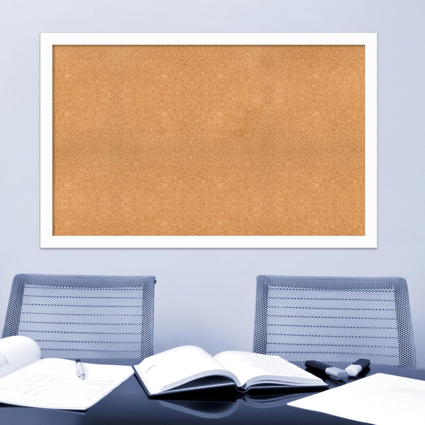 Amanti Art Natural Cork Board for Wall, 35x55 Vision Board with White Frame, Oversize Corkboard Office Decor for Home Organization, Casual Corkboard Pinboard to Display Items for Home Organization in