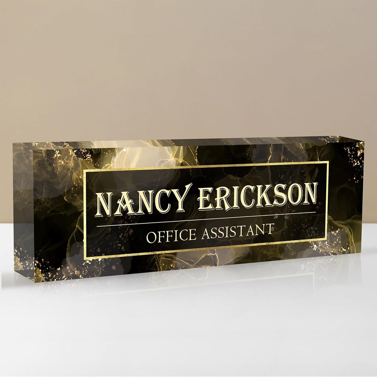 Personalized Name Plate for Desk, Custom Desk Name Plate, Acrylic Name Plate Office Desk Accessories, Personalized Office Gifts for Coworkers Teachers, Employee Appreciation Gifts (B-Gray Marble)