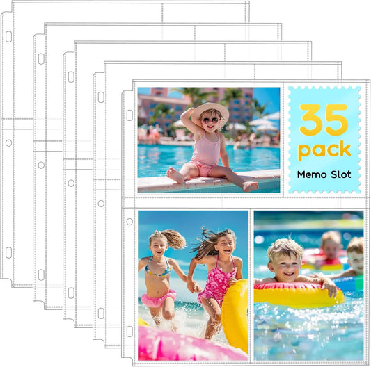 35-Pack 4x6 Clear Photo Sleeves for 3 Ring Binder - 210 Photo Acid Free Plastic Archival Protector Refill Pages for 8.5x11