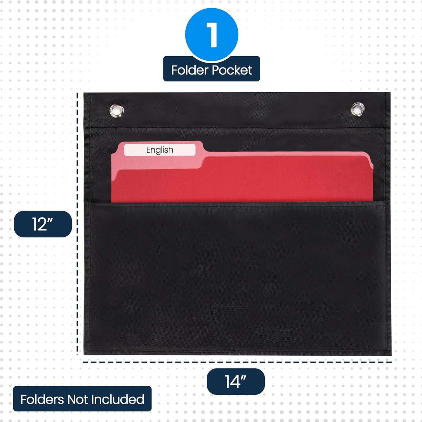 Essex Wares - 1 Pocket File Pocket Chart, Black - Versatile Wall Hanging File Folder Organizer for Classroom, Office, Home, and More - Wall Folder Organizer - Single Pocket