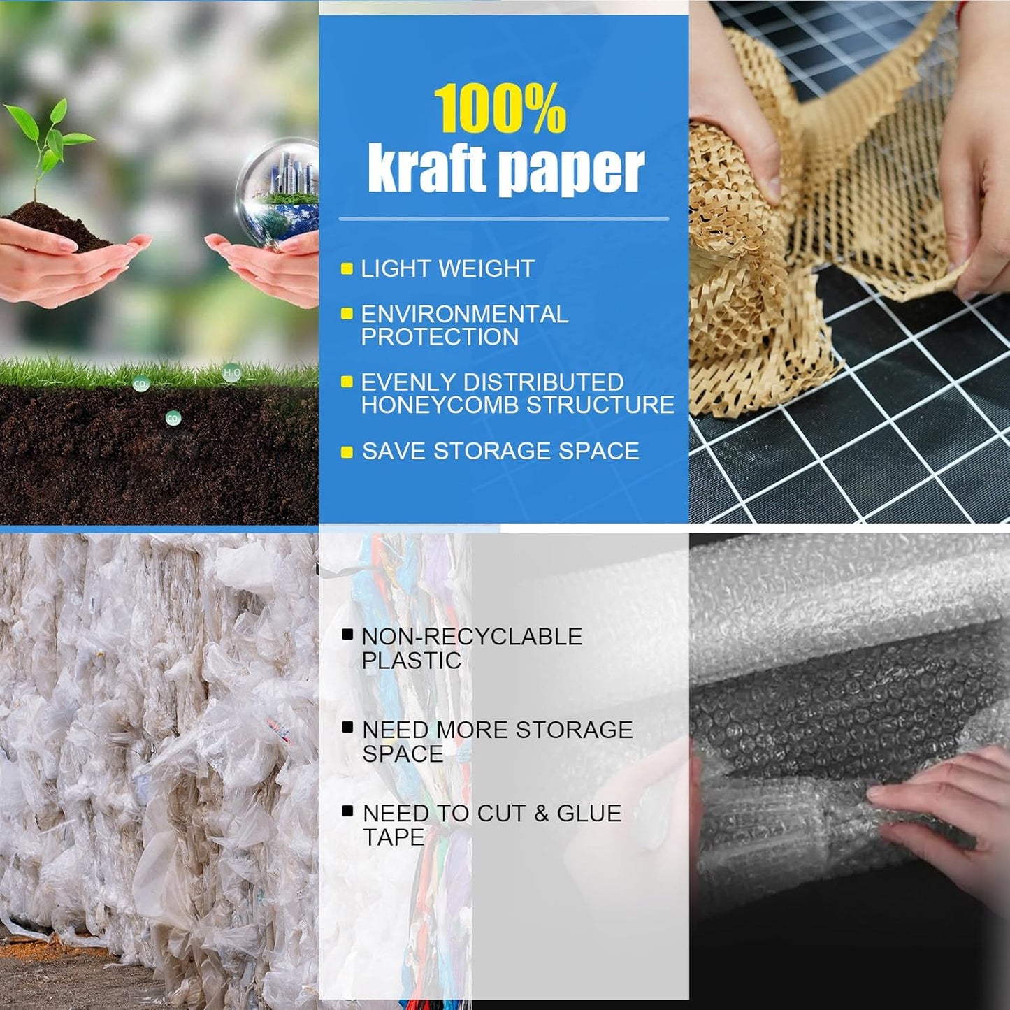 Moving Supplies Honeycomb Packing Paper for Dishes and Glassware 15 Inches * 820 Feet, Large Bubble Cushioning Wrap Roll Eco Friendly Packaging Shipping Material, Sustainable Box Void Filler