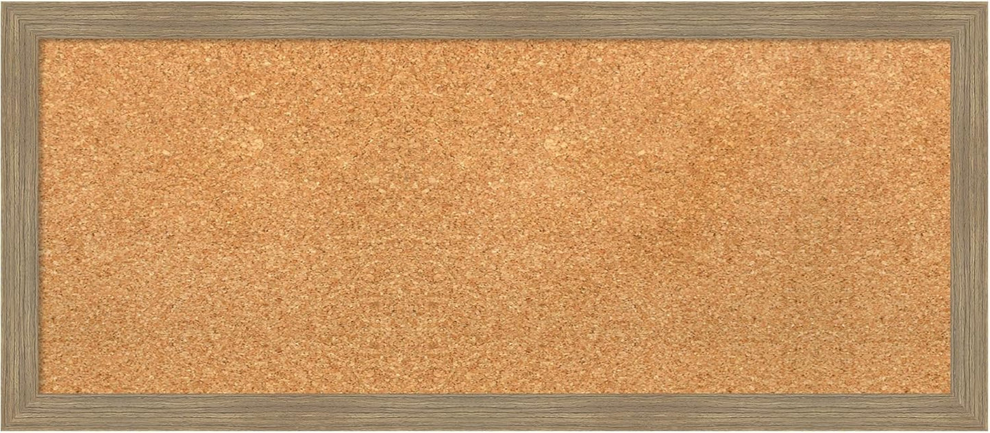 Amanti Art Natural Cork Board for Wall, 14x32 Vision Board with Brown Wood Frame, Medium Corkboard Office Decor for Home Organization, Casual Corkboard Pinboard to display items for home organization