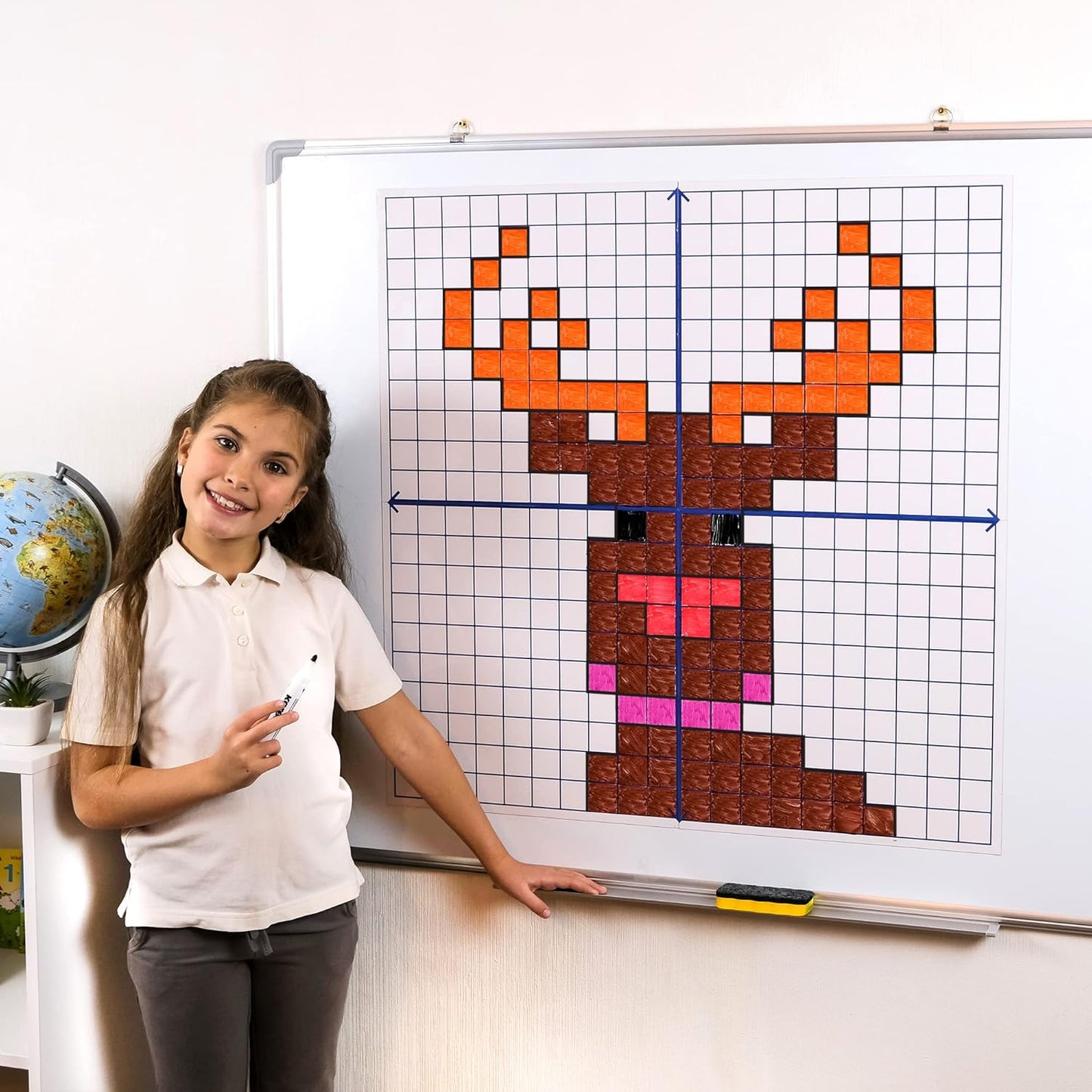 Jumbo Magnetic XY Coordinate Dry Erase Grid, 30"x30" - Write-On & Wipe-Off Magnetic Dry Erase Board Grid, Reusable Dry Erase Graph & Practice Board for Math Graphing, Classroom & Homeschool Supplies