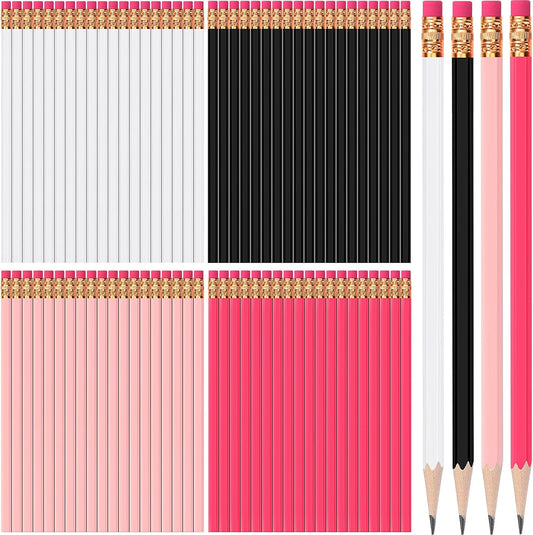 TecUnite 120 Pcs #2 HB Pencils with Eraser No 2 Unsharpened Wooden Hexagonal Pencils for Adults Gifts for School Exam art Learning Office Sketching(Pink Black Series)