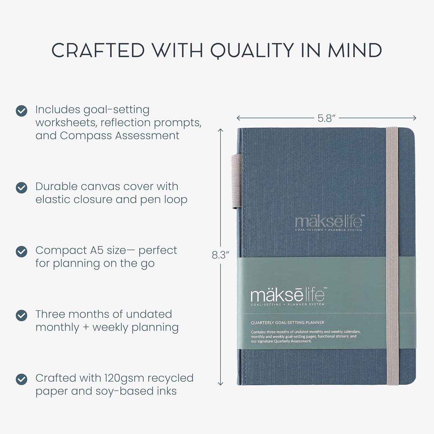 Quarterly Undated Planner - Goal Setting And Weekly Planner, Productivity Tools, Time-Management, Habit Tracker, Navy