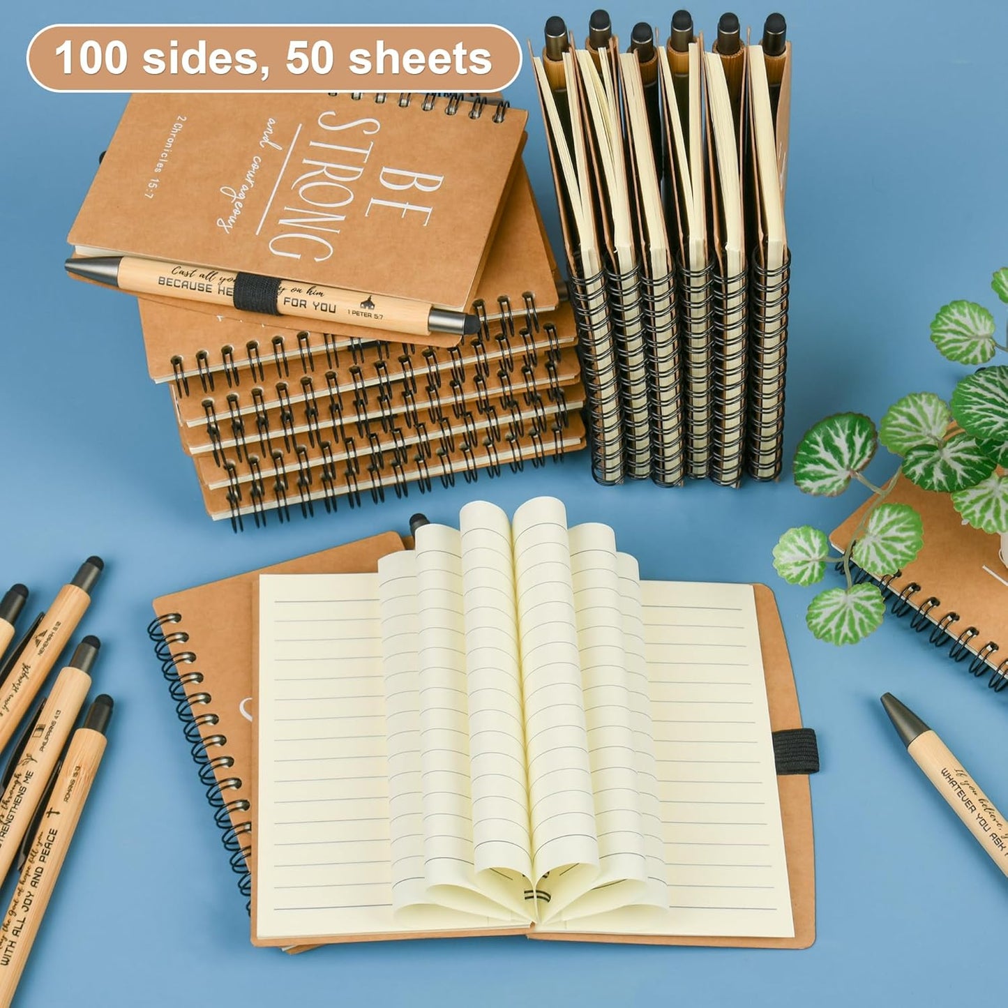 Christian Prayer Journal Spiral Notebooks Bulk with Pens - Small Notepads (4.13”x5.43”) - inspirational Gifts for Women men,Church Members & Bible Study Groups (30 sets Brown)