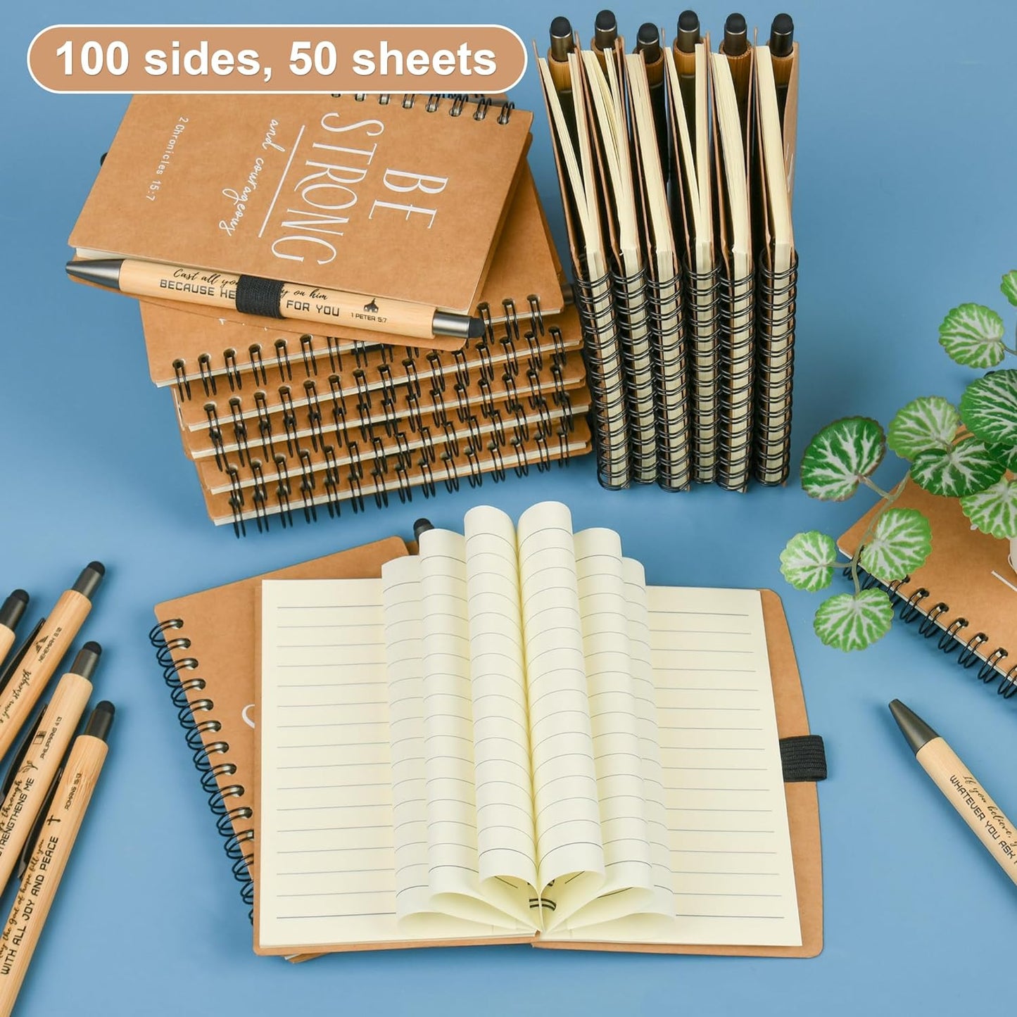 Christian Prayer Journal Spiral Notebooks Bulk with Pens - Small Notepads (4.13”x5.43”) - inspirational Gifts for Women men,Church Members & Bible Study Groups (60 sets Brown)