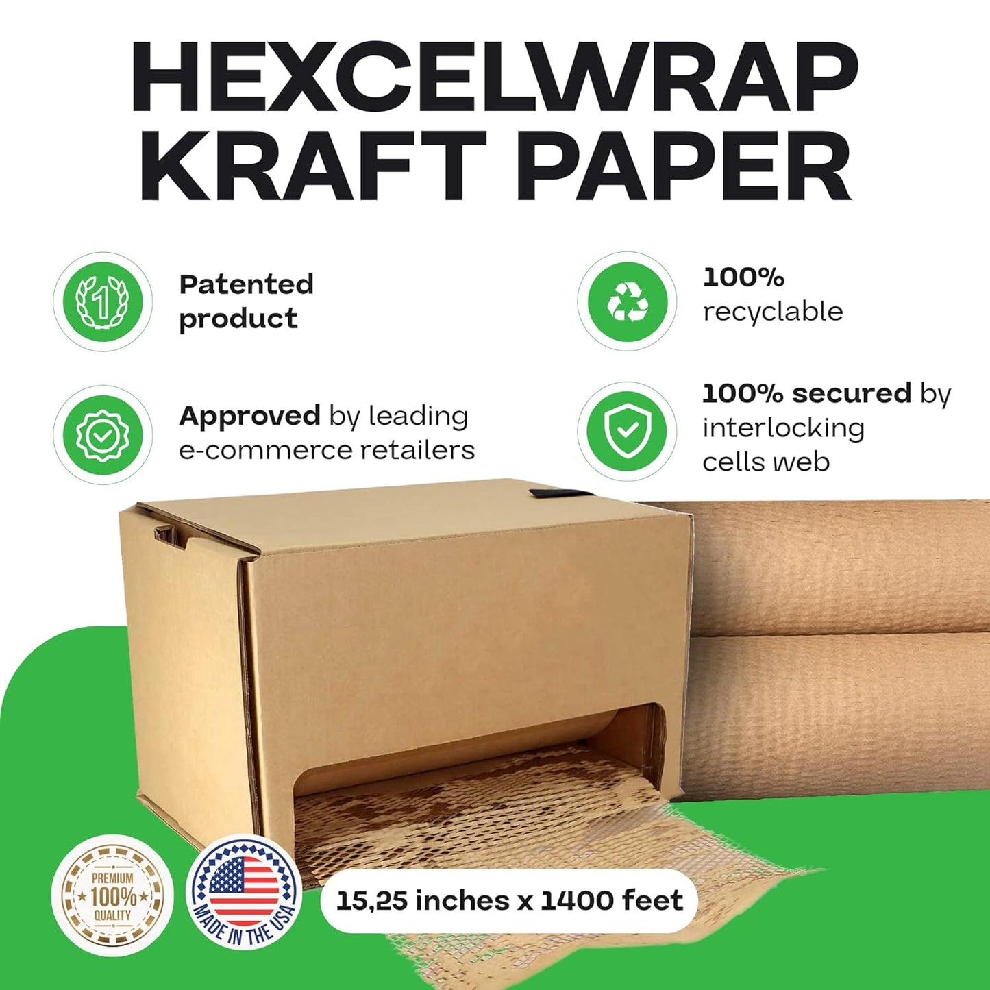 IDL Packaging 15" x 1400' Refill Roll (Pack of 1) for MP-1400USN HexcelWrap Honeycomb Packing Paper Station, Brown - Protective Kraft Paper with Interlocking Slit Design for Shipping