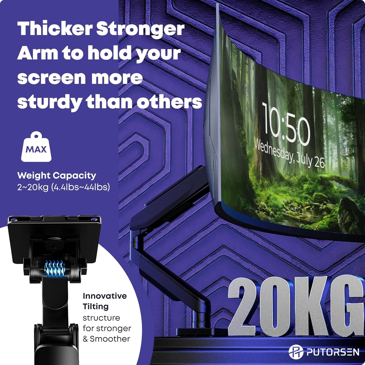 Heavy Duty Monitor-Arm for 17"-49" Ultrawide - Aluminum Full Motion Single Monitor Arm Desk Mount for Office & Gaming, Adjustable Gas Spring, Ergonomic, VESA 75/100 mm, Max Load 44lbs, Black