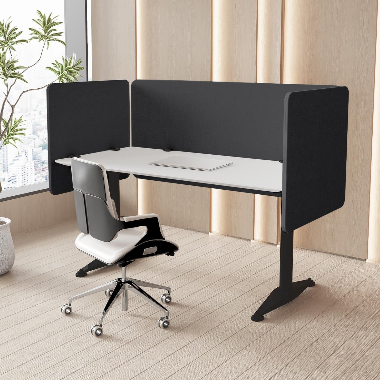 47.2 Inch Desk Divider Panels Set, Acoustic Divider Panel for Privacy, Fabric Wrapped Room Dividers for Office, Easy Assemble, Dark Grey