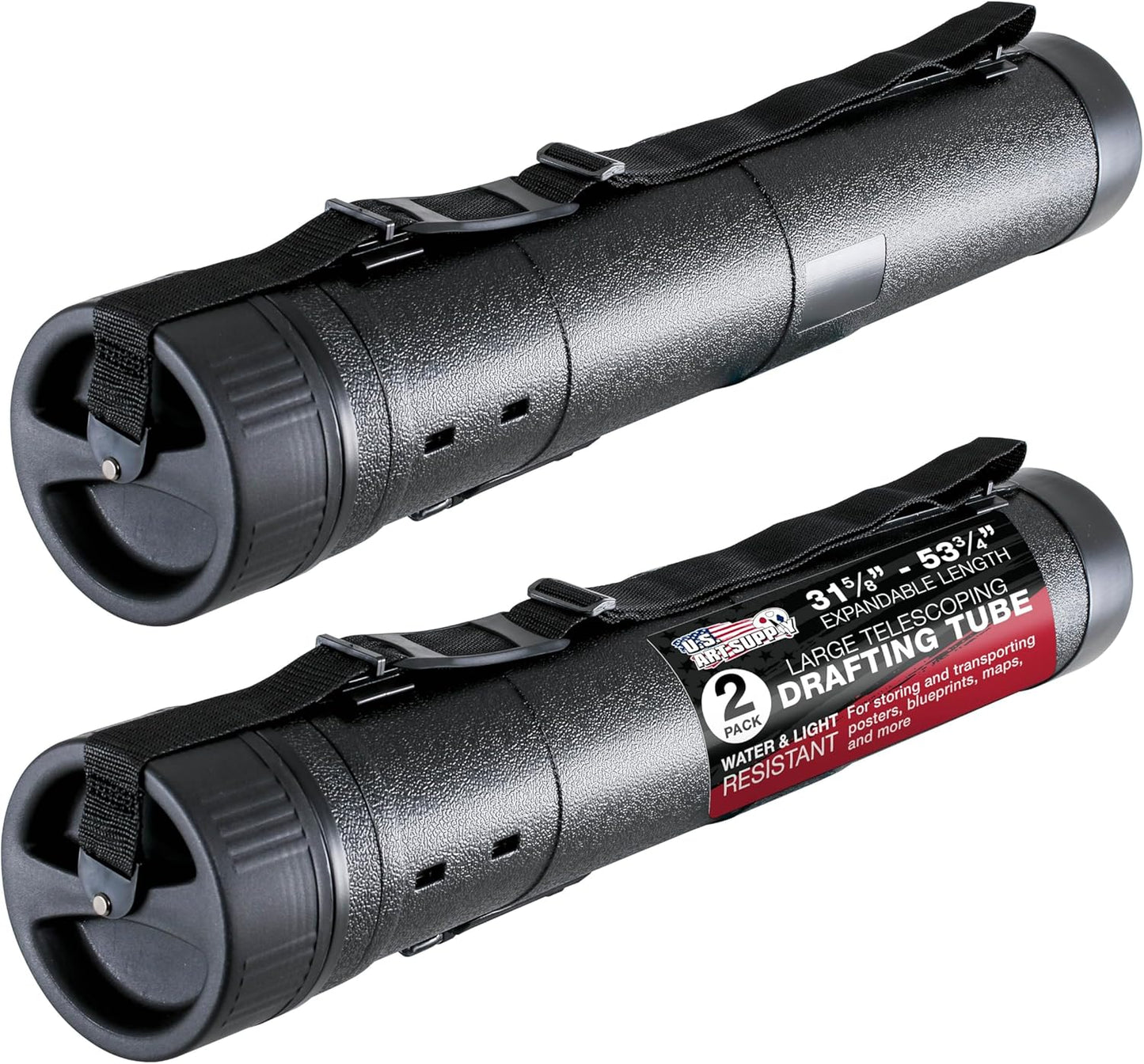 U.S. Art Supply Large Telescoping Drafting Tube (Pack of 2) - 5-1/2" Outside/5" Inside Diameter, Expands 31-5/8" to 53-3/4", Durable Protection with Shoulder Strap - Ideal for Posters, Blueprints, Art