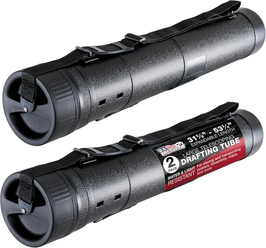 U.S. Art Supply Large Telescoping Drafting Tube (Pack of 2) - 5-1/2" Outside/5" Inside Diameter, Expands 31-5/8" to 53-3/4", Durable Protection with Shoulder Strap - Ideal for Posters, Blueprints, Art