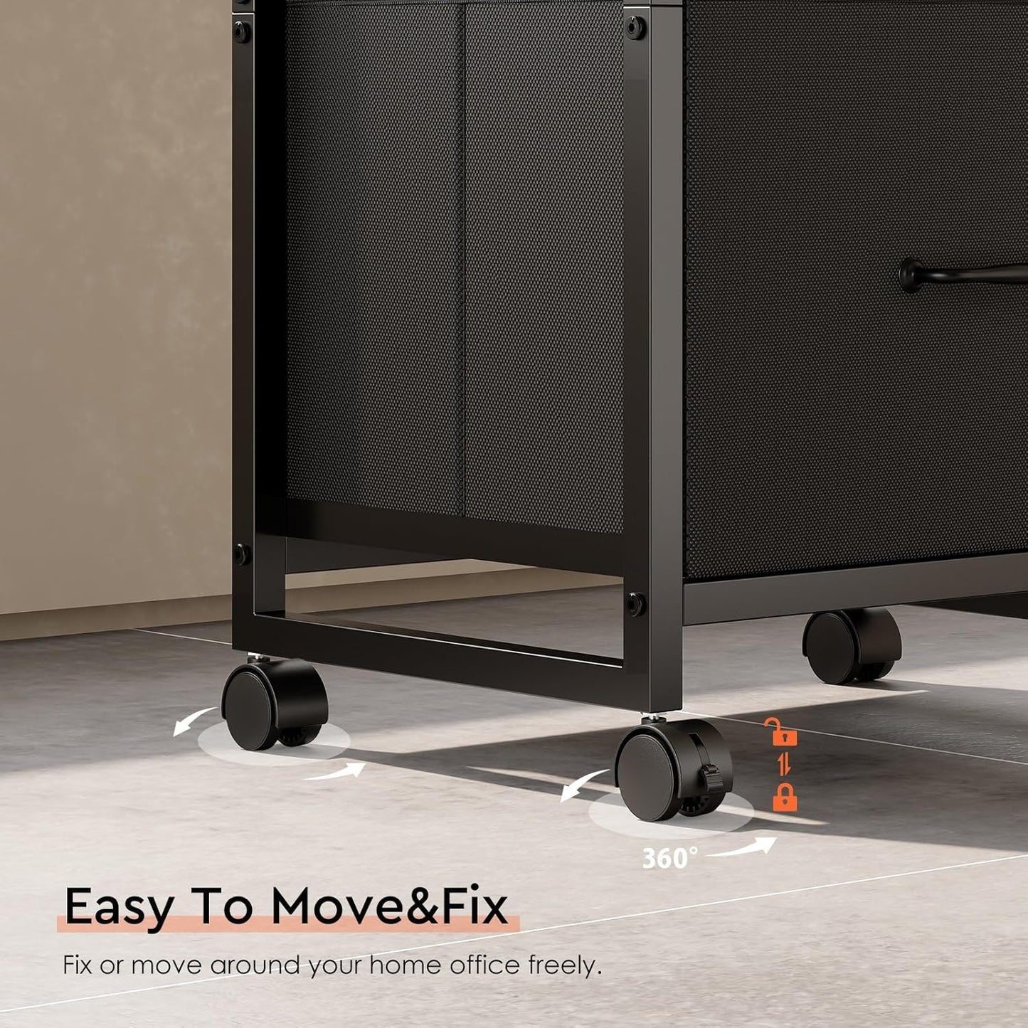 3 Drawer Mobile File Cabinet with Wheels Fabric Vertical Filing Cabinet fits A4 or Letter Size for Home Office,Black