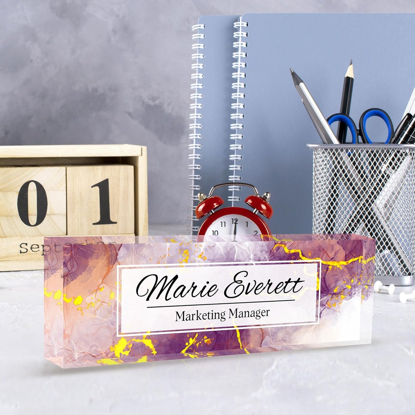 Office Desk Name Plate Personalized, Custom Name Plates for Desks, Name Plate Personalized for Office, Employee Appreciation Gifts (Pinkish Purple)