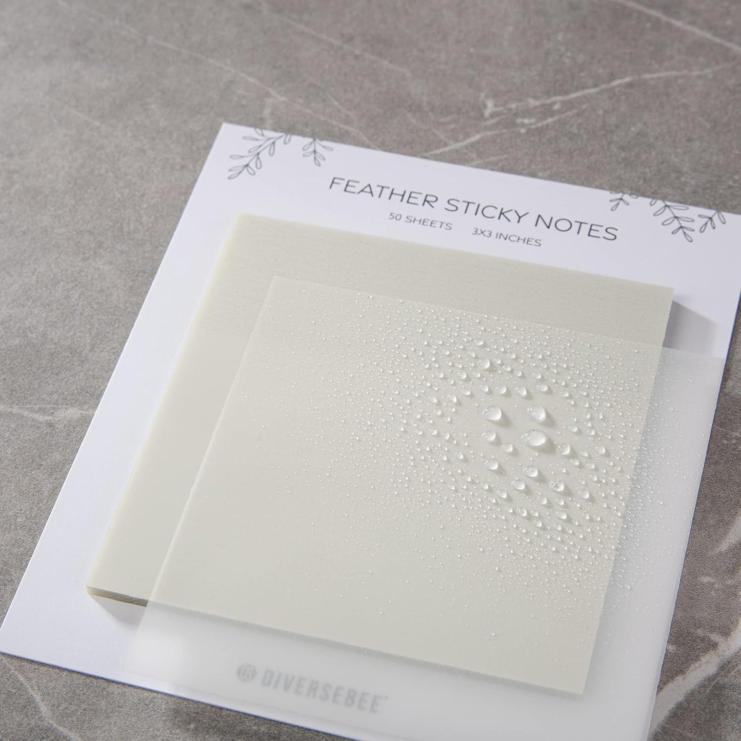 DiverseBee 50 Sheets Pastel Transparent Sticky Notes, 3x3” Clear Sticky Tabs, Translucent Page Flags Book Markers Stickers, Planner Accessories, Bible Journaling Study Office School Supplies (Feather)