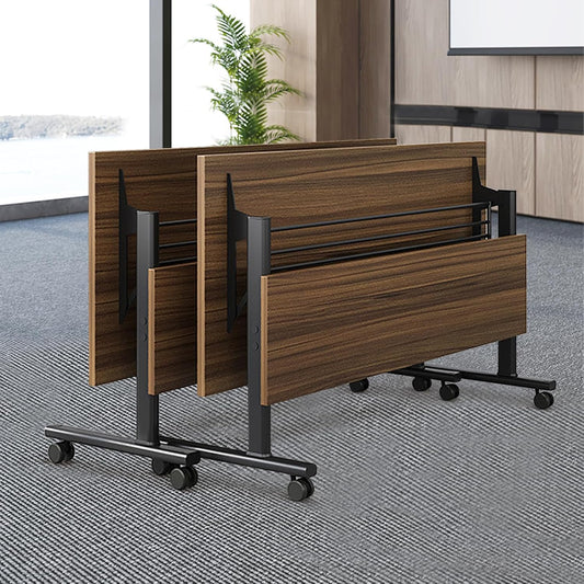 Folding Conference Table, Modern Large Conference Room Tables with Flip-Top Design, Foldable Conference Table Meeting Table with Wheels, Mobile Seminar Training Tables for Office Classroom (2, Walnut)