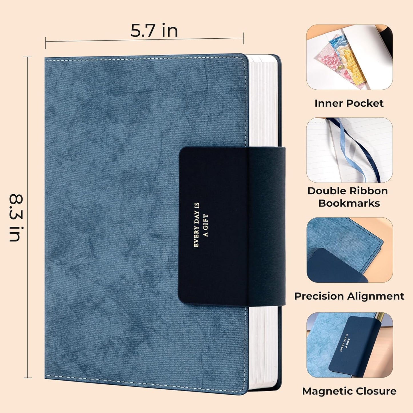 MINICAGIE Lined Leather Journals for Writing A5 Journaling Notebooks with 100 GSM Thick Paper Journal Notebook for Men & Women with Buckle Closure, Work Travel Note Taking Diary 5.7" x 8.3", Blue