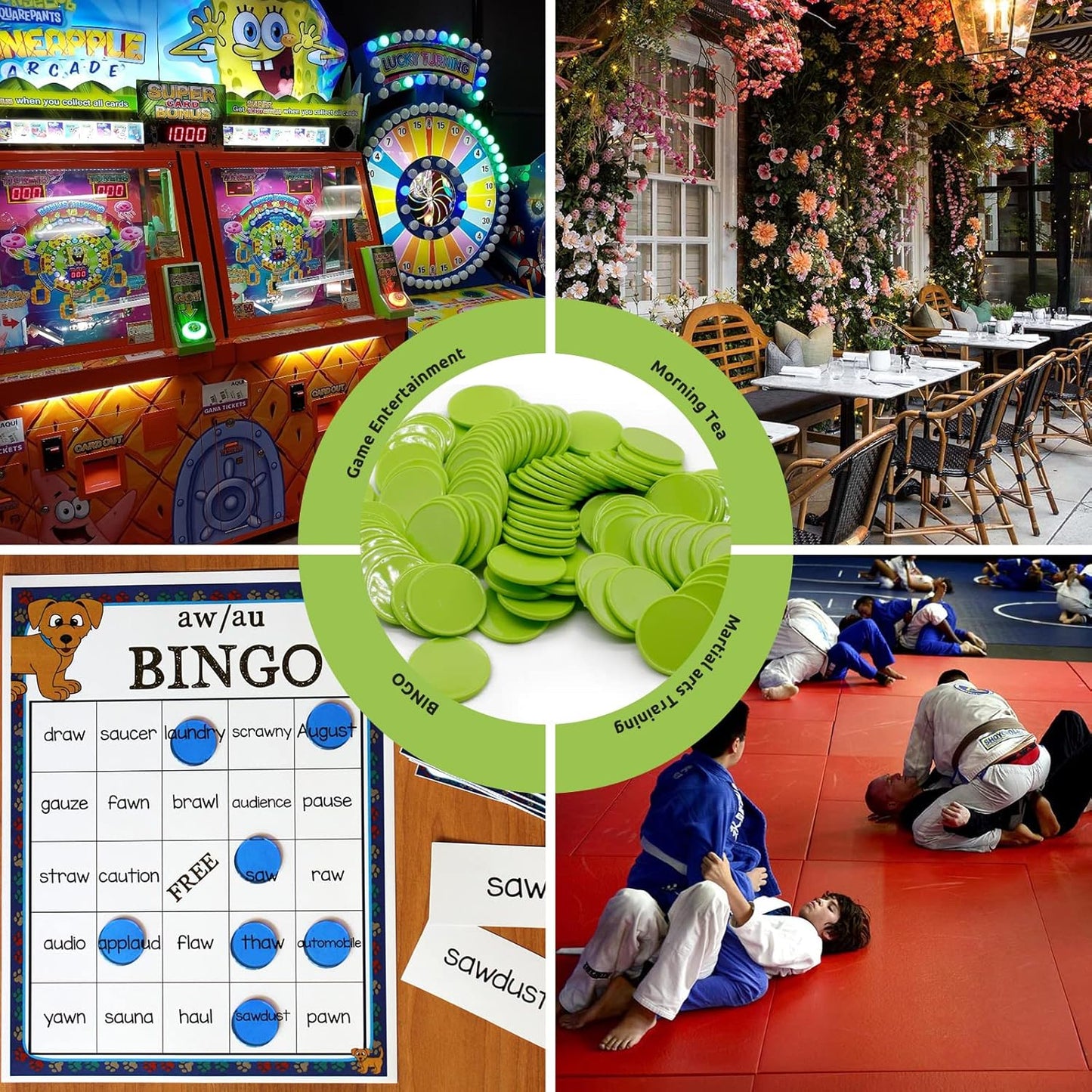 Set of 100 Opaque Plastic Learning Counters Mini Poker Chips Game Tokens with Storage Box (LawnGreen, 1.58 Inch)