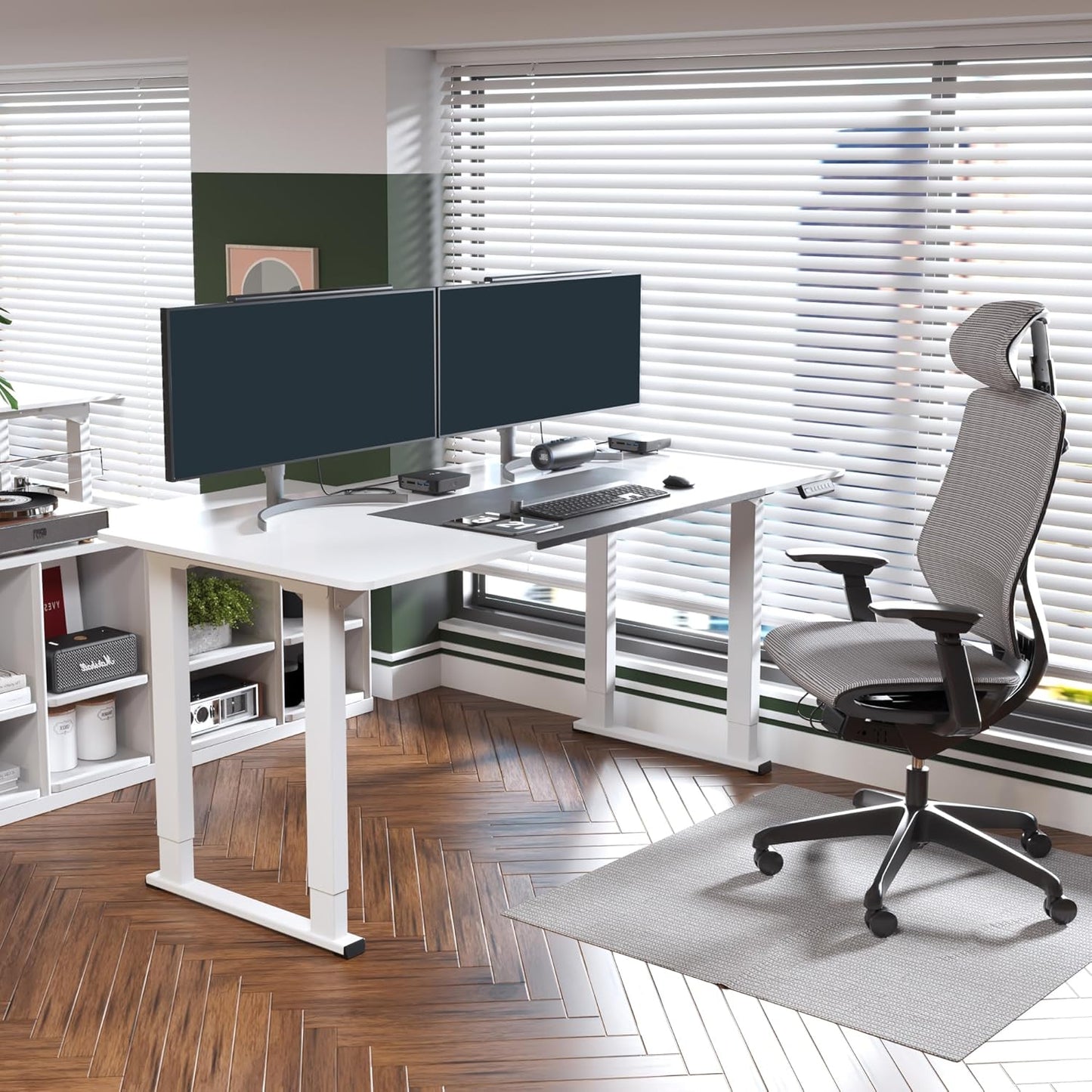 SANODESK 4-Leg Standing Desk, Electric Height Adjustable Desk with Memory Presets for Home Office, Stand up Desk Computer Workstation, 71x32 Inches White