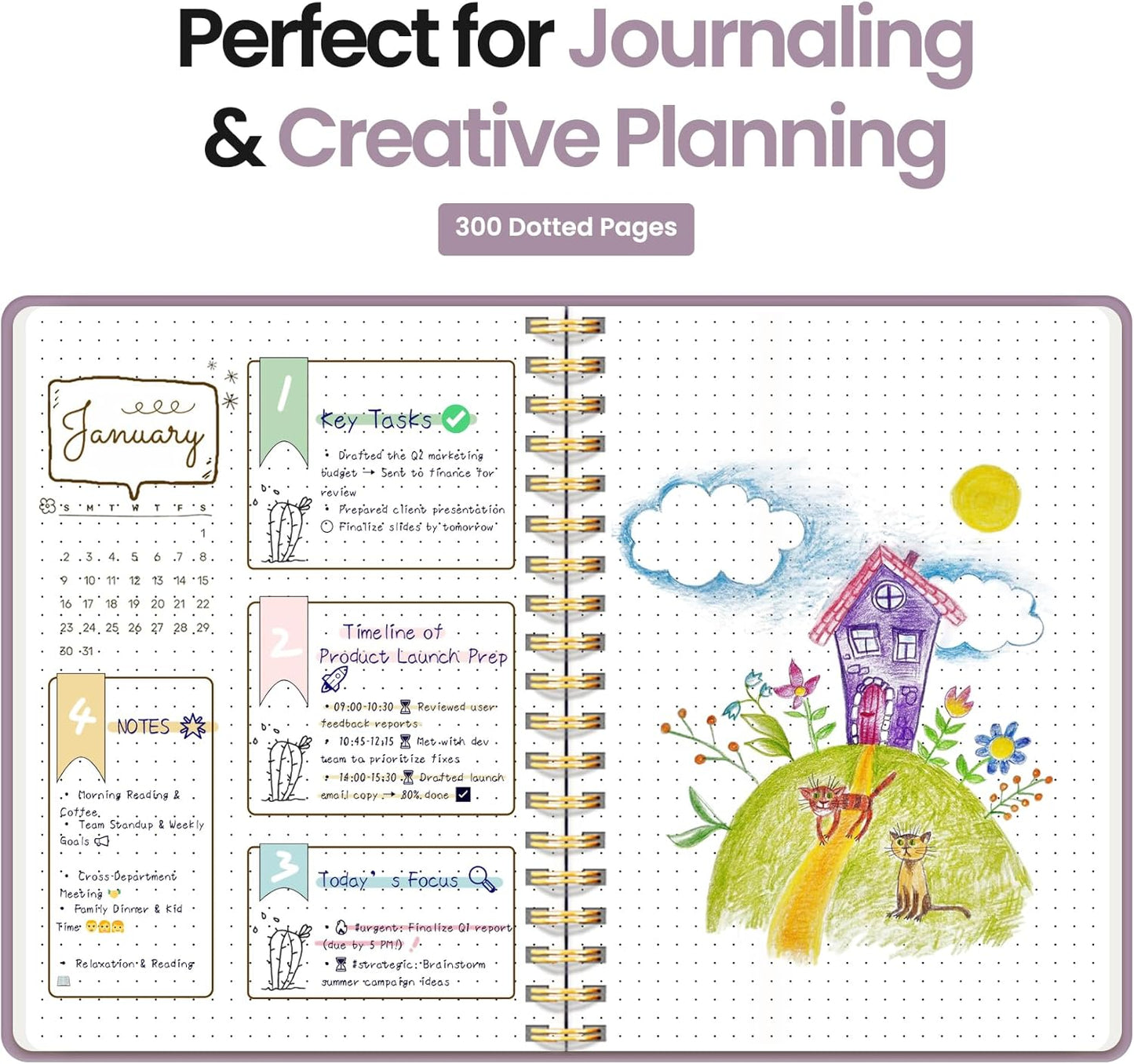 Spiral Dotted Notebook Journal for Work, 300 Pages, Thick B5 (7.1"x10") Bullet Dotted Journal for Women & Writing, Hardcover Notebook for Note Taking, Perfect for Work School Note Taking Business, Purple