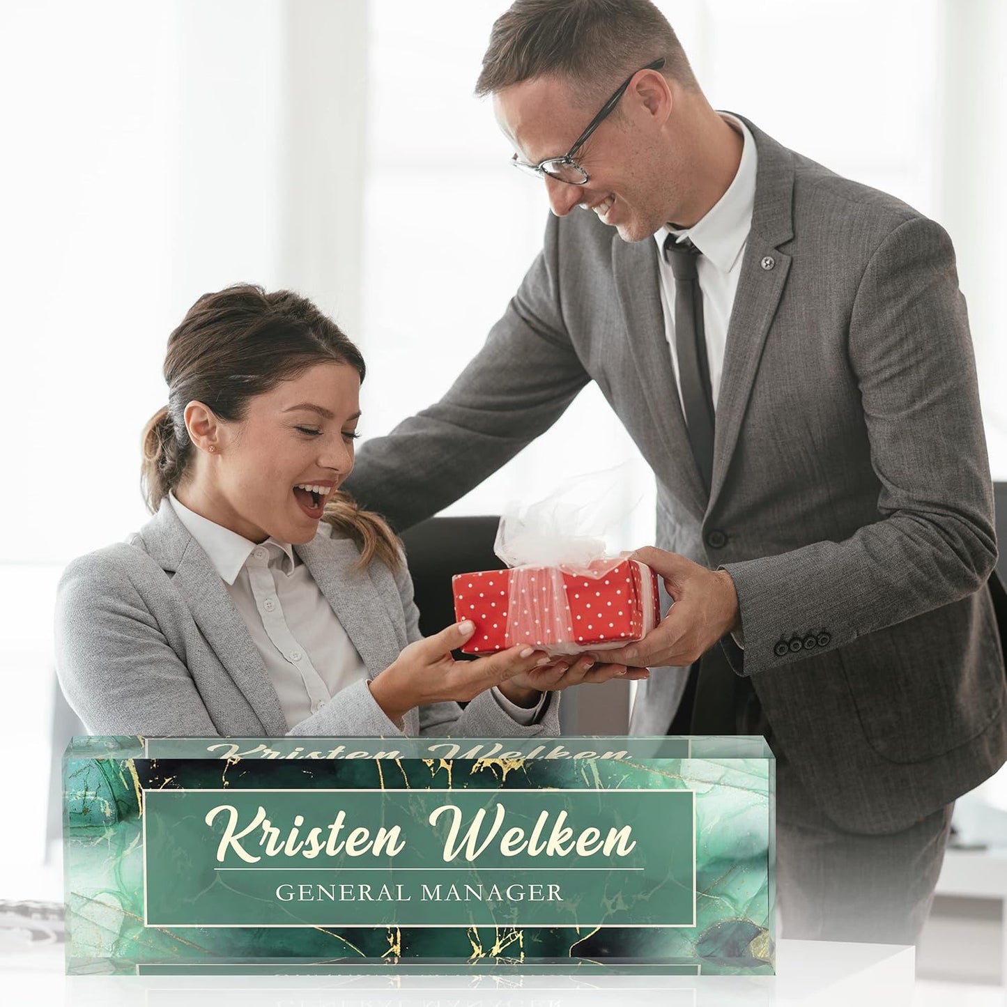 Acrylic Name Plate Personalized, Teacher Name Plates for Desks Classroom, Gifts for Teacher Boss Employee Appreciation Office Desk Decor (Green Marble1)