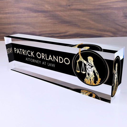Artblox Office Desk Name Plate Personalized | Custom Name Plates for Desks | Lawyer Design On Clear Acrylic Glass | Office Desk Decor - (8" x 2.5")