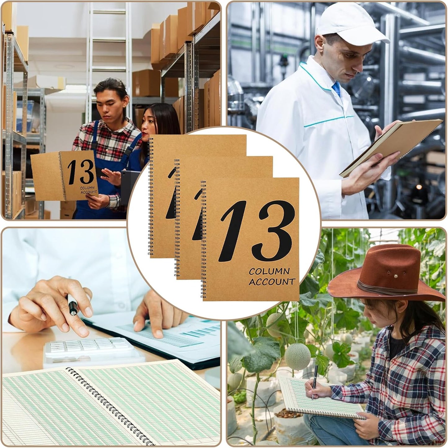 3 Pcs 13 Column Ledger Book 8.5 * 11inch Account Book Notebook Columnar Pad Columnar Pad 13 Columns Premium Analysis Pad Kraft Paper Cover 100 Pages for Personal Use Small Business(50 Sheet)