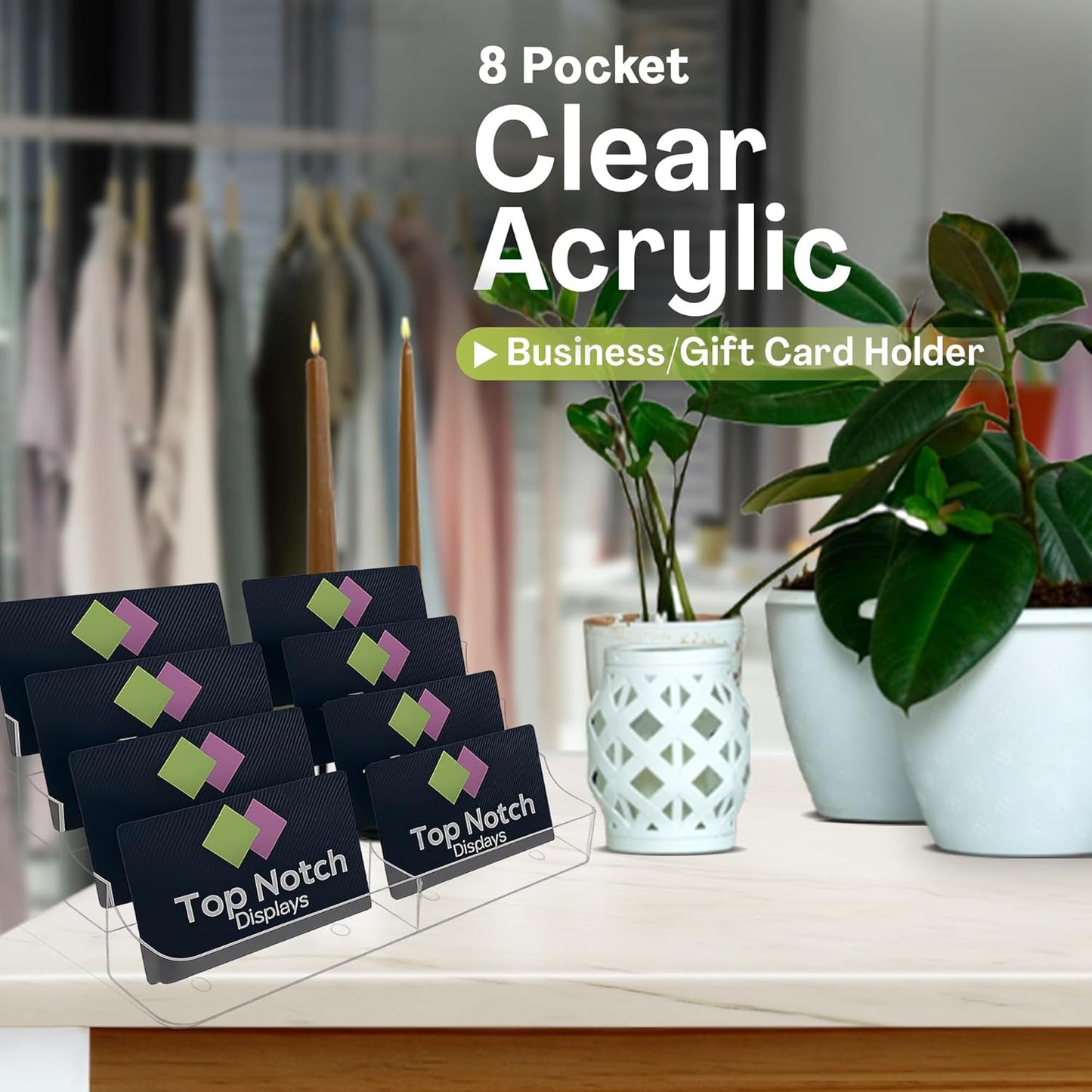 8 Pocket Clear Acrylic Business/Gift Card Holder, Fits standard-sized business cards or gift cards, For Use In Office, Retail, and Hospitality - Pack of 2