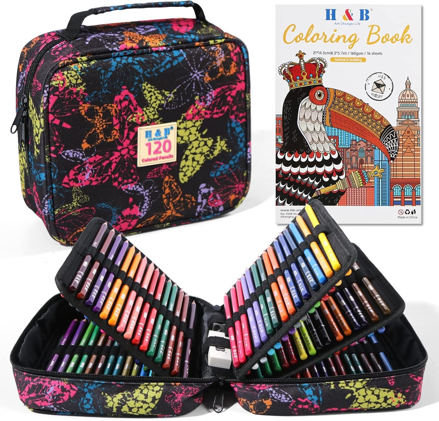 H & B 120-Color Colored Pencils Set with Coloring Book, Eraser, and Sharpener - Perfect for Drawing and Coloring - Soft Oil-Based Cores Ideal for Adults, Kids, and Beginners
