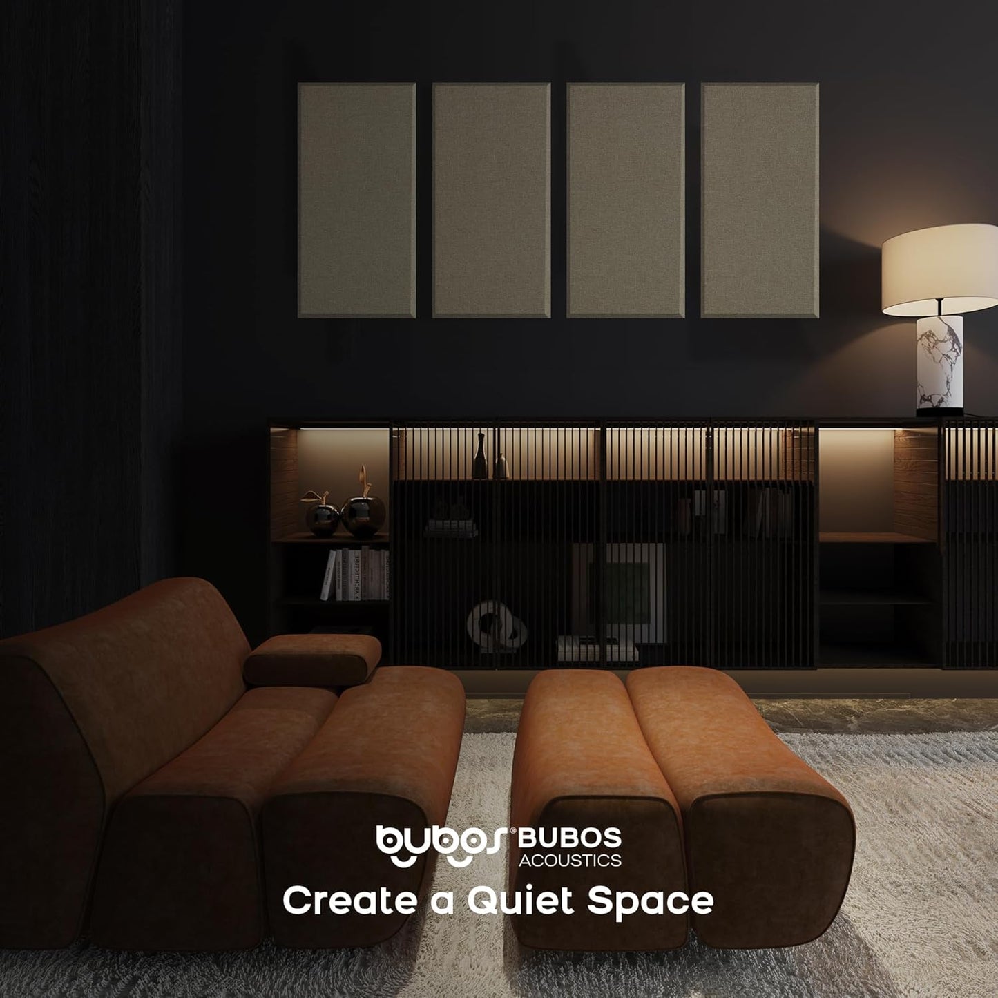 BUBOS 4 PCS Fabric Acoustic Panels,23.6''x11.8''x2'' Sound Proof Panels for Walls,Self-adhesive Soundproof Wall Panels for Echo Absorption for Home Studio Office,Standard CavityPro Flaxen