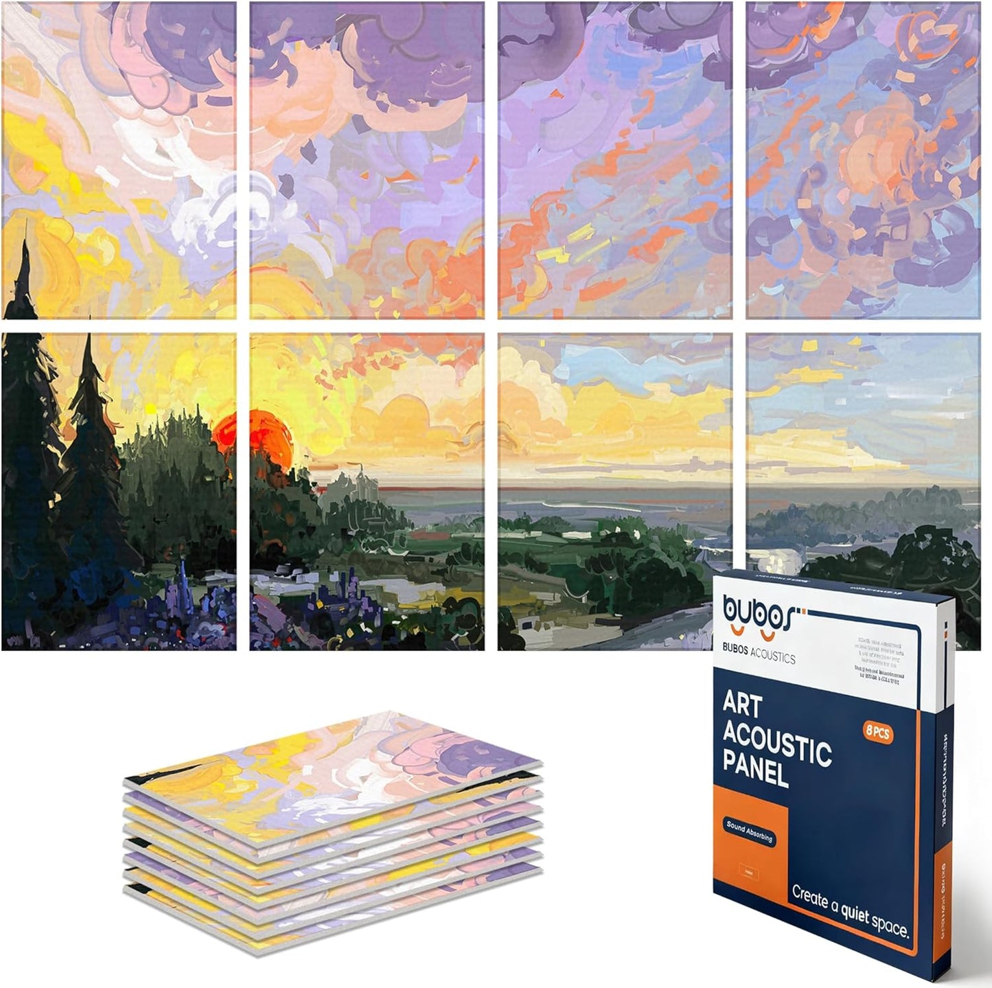 BUBOS 8 Pack Art Acoustic Panels Soundproof Wall Panel,47.2X31.4 Inches Sound Absorbing Panel,Self-adhesive Decorative Acoustical Wall Panels, Acoustic Treatment for Ceiling Home Office(Oil Painting)