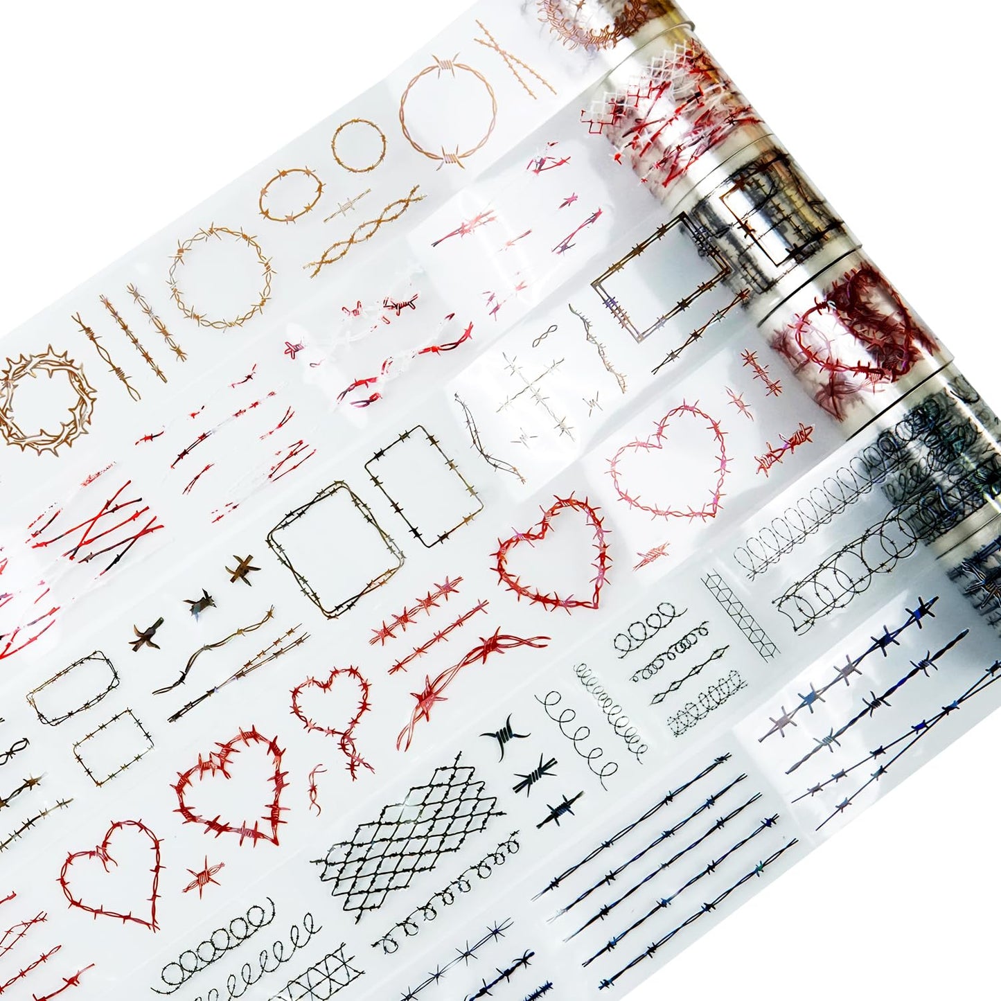 6 Rolls Thorn Vine PET Tapes Set, Holographic Pre-Cut Stickers for Journaling, Scrapbooking, and DIY Crafts, with Decorative Clip