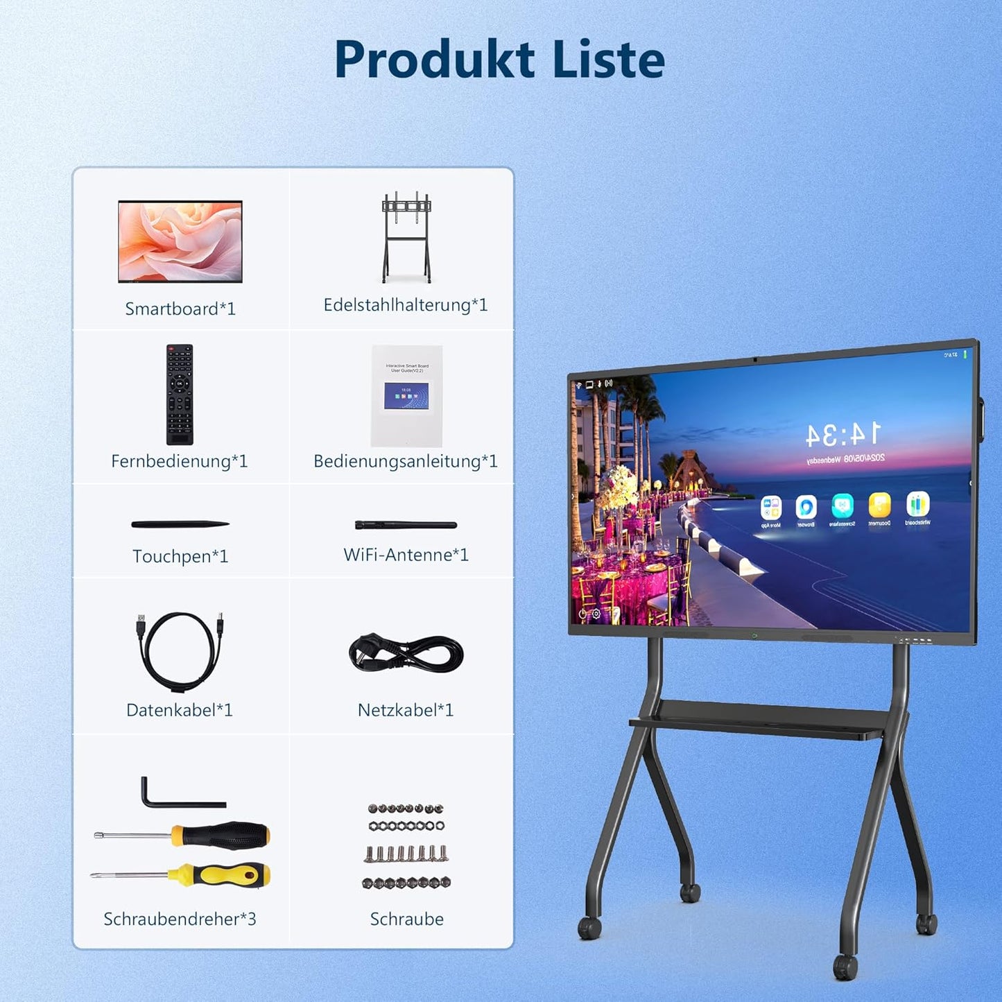 Smart Board,85 Inch Interactive Whiteboard 4K Touchscreen Built in Ultra High Definition Camera Open App Ecosystem, Digital Presentation Electronic Smart WhiteBoard for Classroom Home Office