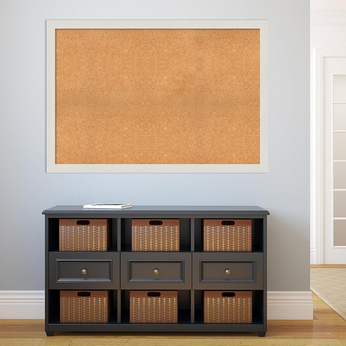 Amanti Art Natural Cork Board for Wall, 35x51 Vision Board with White Frame, Oversize Corkboard Office Decor for Home Organization, Country Rustic Corkboard Pinboard to Display Items for Home