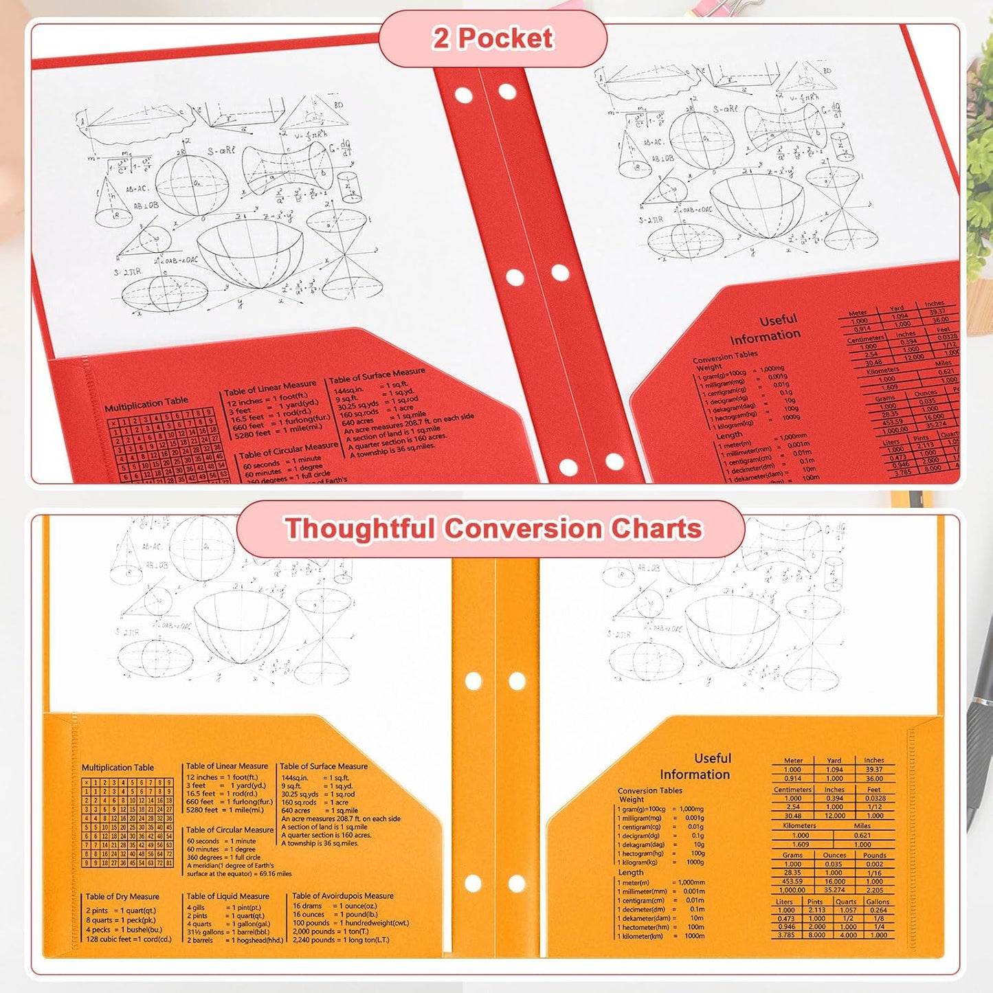 Yeaqee 12 Pcs Plastic Folders with Pockets Bulk 3 Hole Punched 2 Pocket File Folders for 3 Ring Binder Divider Folder for Notebooks, Durable Poly for Office Home (Stylish Color)
