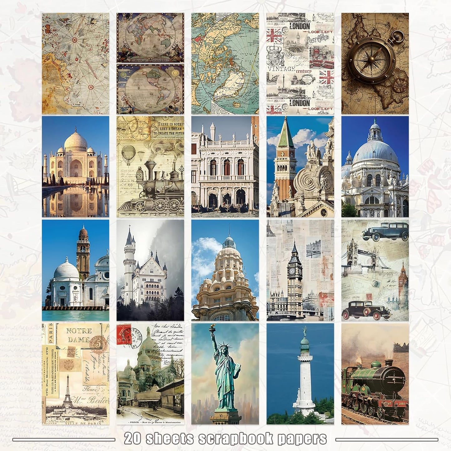 Travel Sticker Book, 32 Sheets 377 Pcs Vintage Aesthetics Stickers & 20 Sheets Washi Paper for Journaling Scrapbooking Bullet Journals Planners Letter Card Making