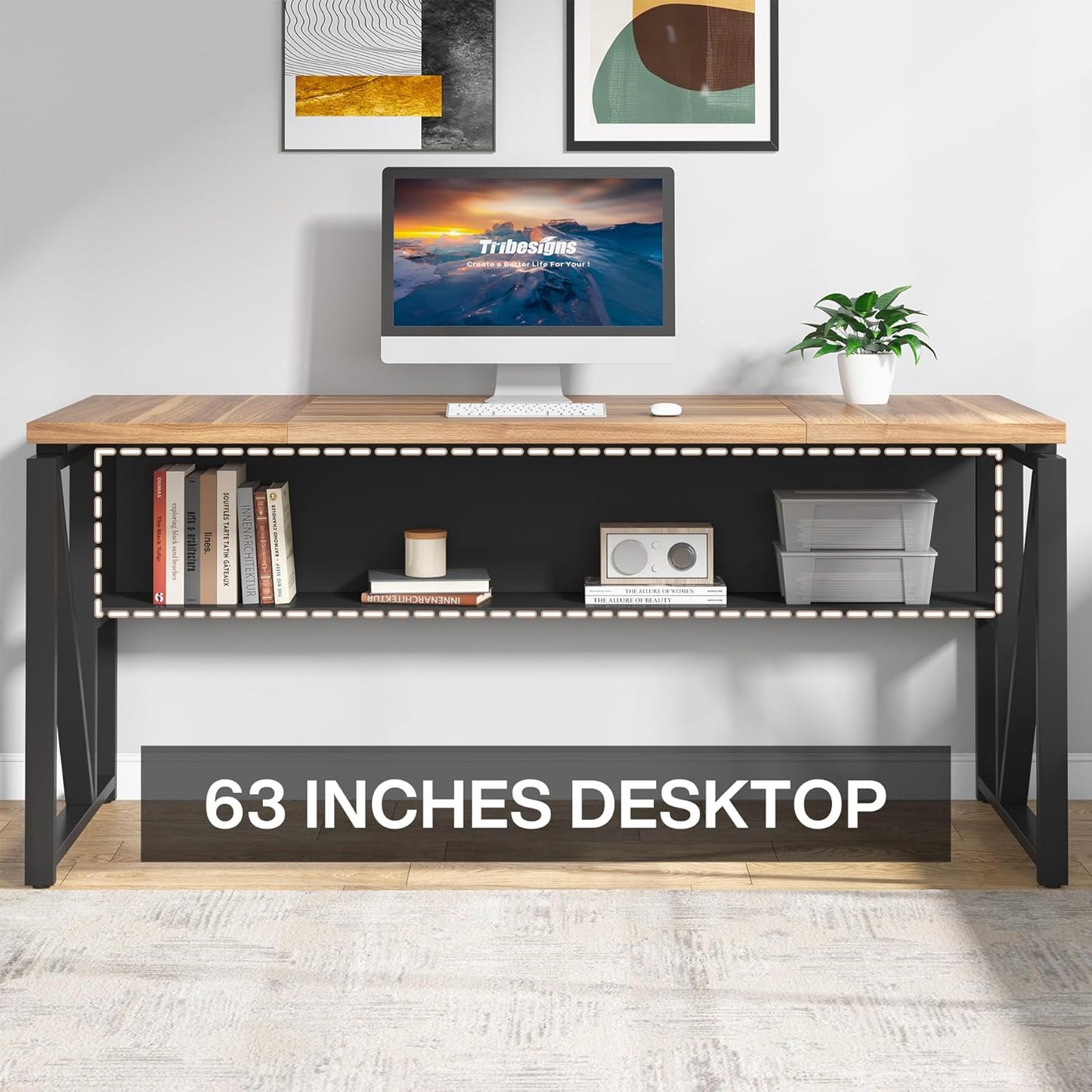 Tribesigns 63" L Shaped Desk with Drawer Cabinet, Executive Computer Desk and lateral File Cabinet, 2 Piece Home Office Furniture with Drawers for Hanging File, Doors with Locks (Brown, 63 inches)