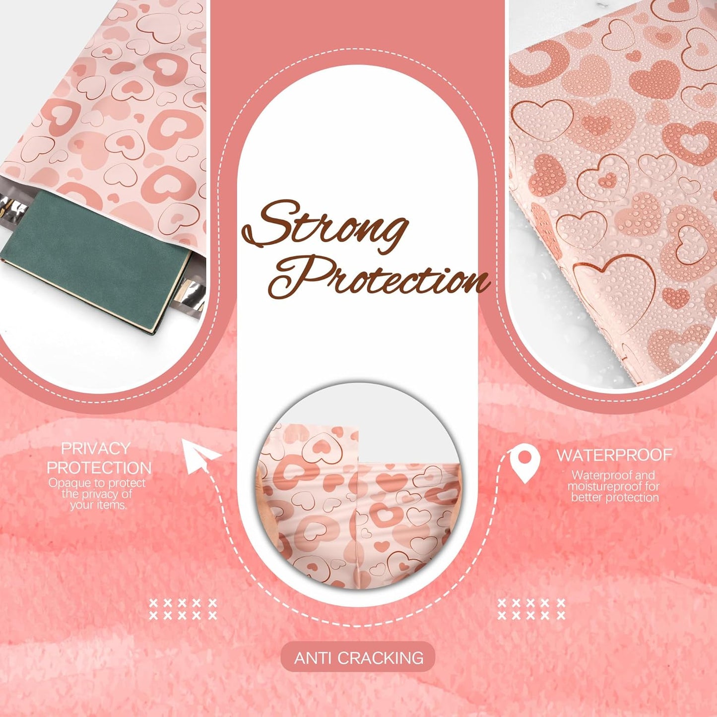 Pink Heart Poly Mailer 12x15.5 Inch 50 Pcs, Waterproof Shipping Bags for Clothing, Tear-Resistant Mailier Bags, Strong Mailing Bags with Self-Seal