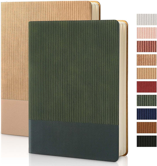 Lined Journal Notebook for Work College Ruled Note Book 5.79"x8.27" A5 PU Leather Daily Journaling 216 Pages for Women Men Writing Home School Supplies Business (A5 Lined 216pages, 2 Pack-Khaki/Green)