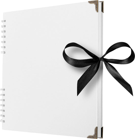 Bstorify Square Scrapbook Photo Albums 80 Pages (28 x 28 cm) White Thick Paper, Hardcover, Metal Corners, Ribbon Closure - Ideal for Your Scrapbooking Albums, Art & Craft Projects