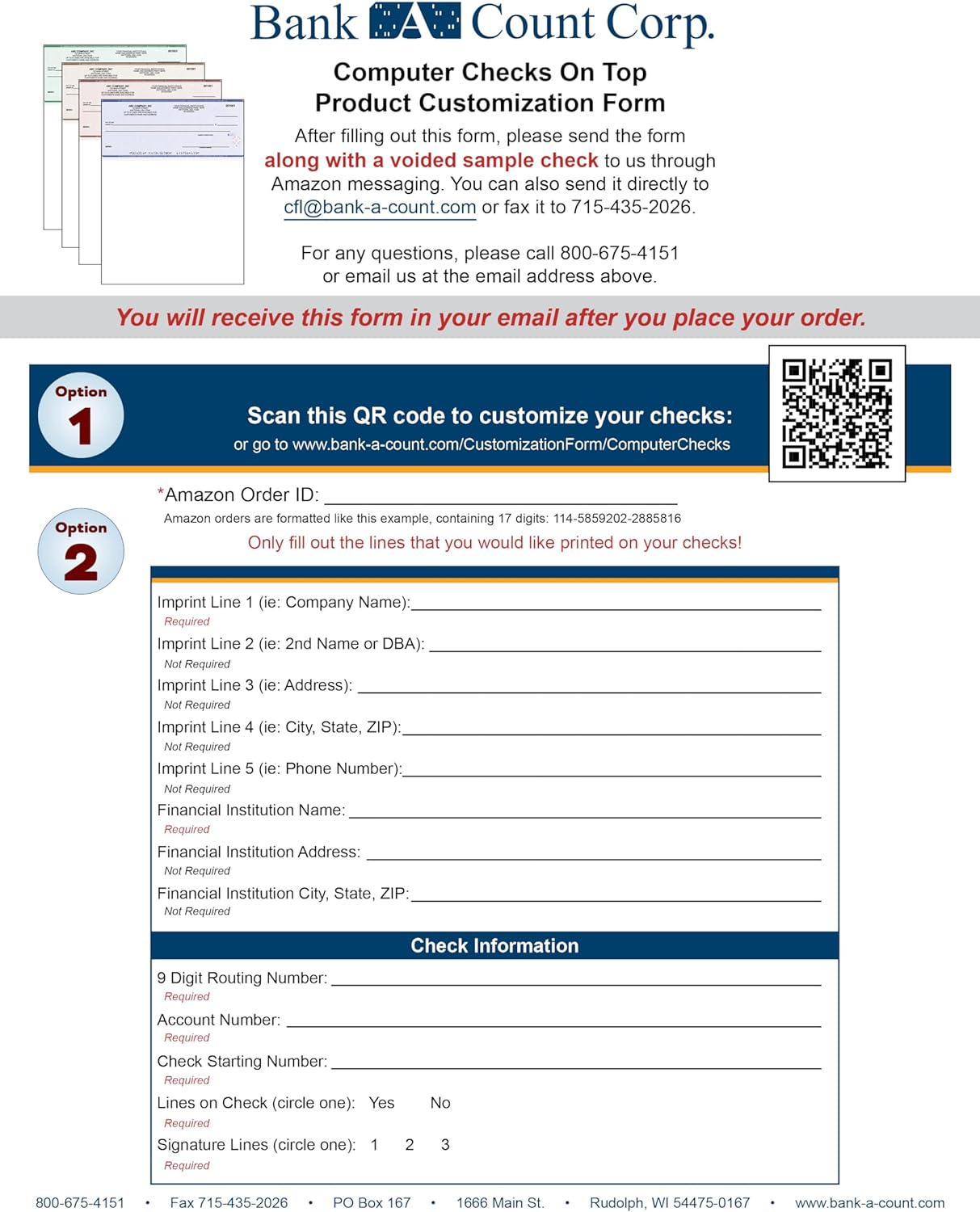 Computer Checks on Top - Custom Laser Business Checks Compatible with QB accounting software, Blue (2000)