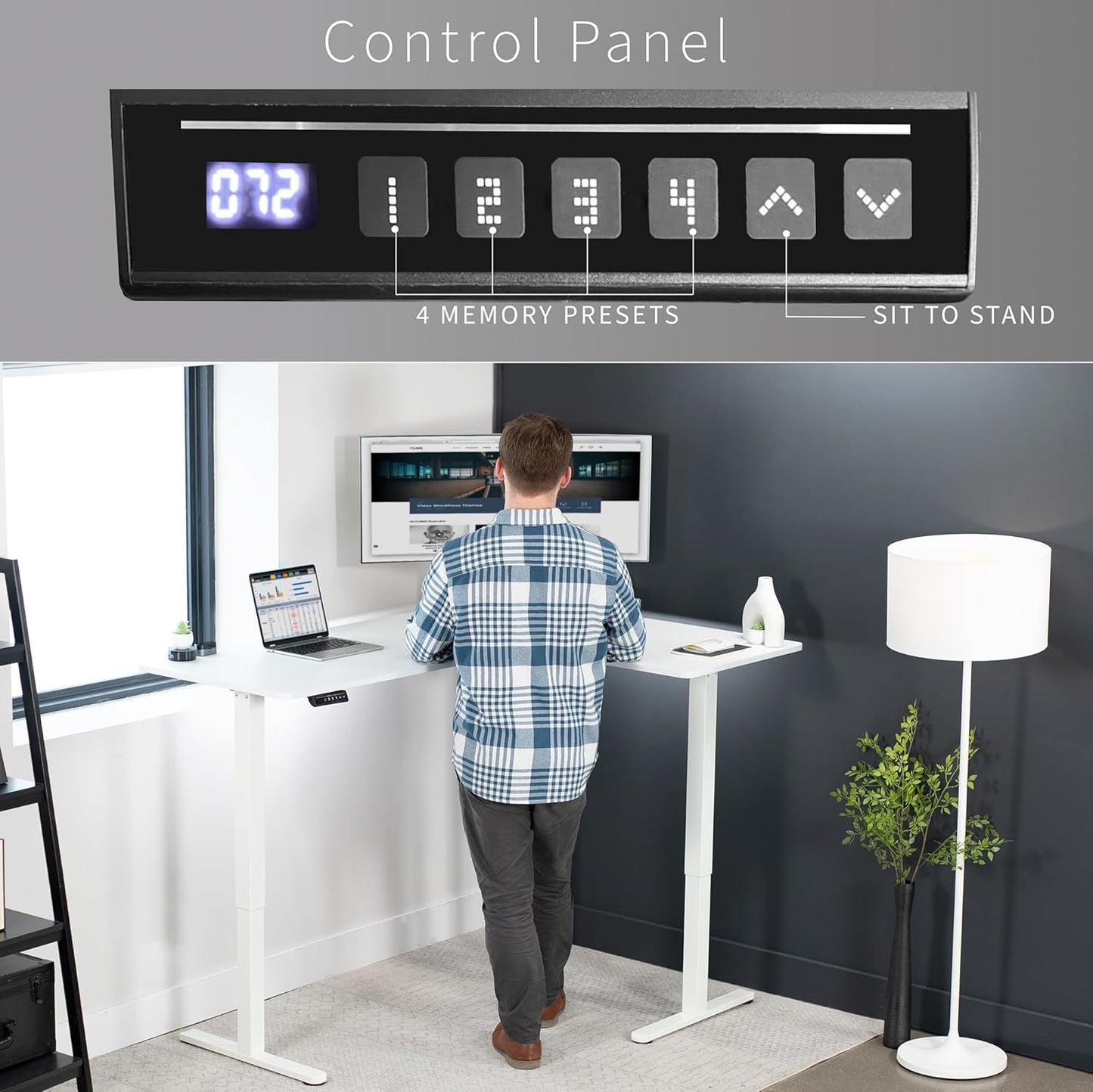 VIVO Electric Corner L-Shaped 63 x 47 in Standing Desk, Memory Height Adjustment, White Top White Frame, DESK-E3CTW-47