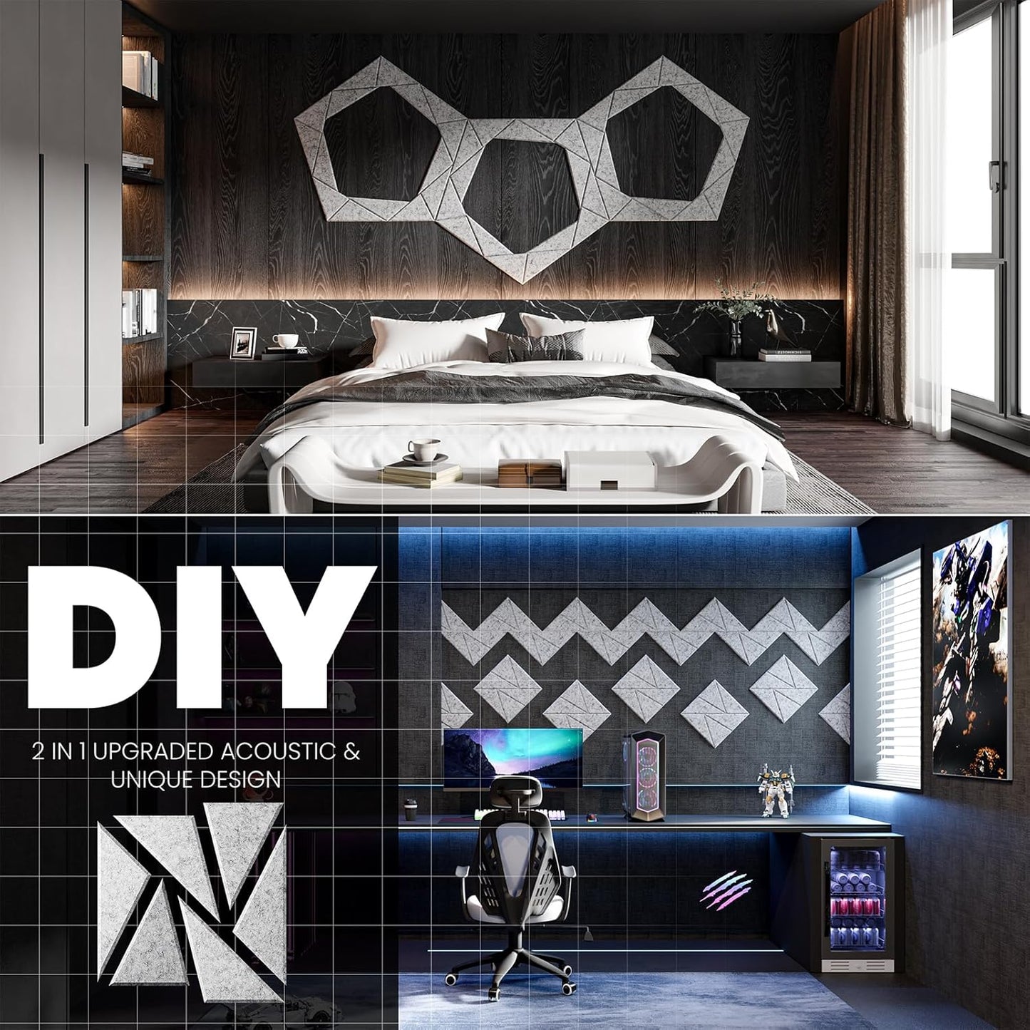 18 pack Acoustic Panels With Self-Adhesive, 12"X 12"X 0.4"Sound Proof Foam Panels, Sound Panels High Density, Soundproof Wall Panels for Home Studio Office Sliver Gray